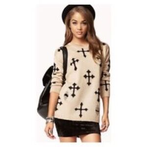 F21 Distressed Sweater with Crosses
